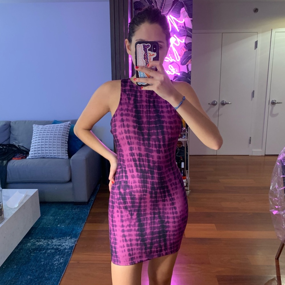 Trendy Purple Tie-Dye Mini Dress